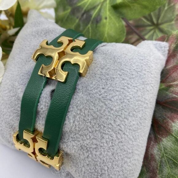Tory Burch Jewelry - New Tory Burch Gold T Green Leather Magnetic Bracelet, Comes With Dust Bag